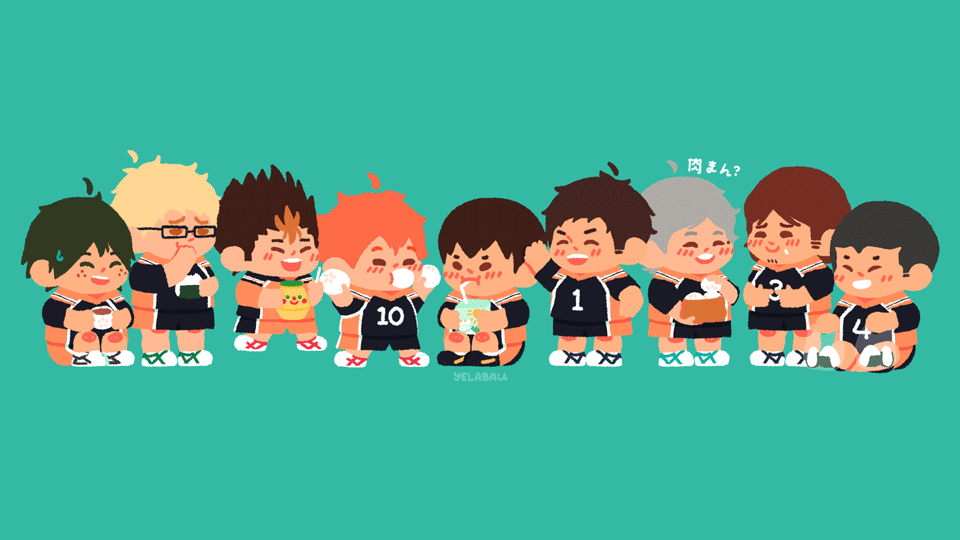 karasuno volleyball club eating snacks